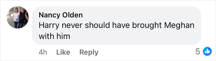 Facebook comment with user opinion about Meghan at a polo event, discussing a toxic situation.