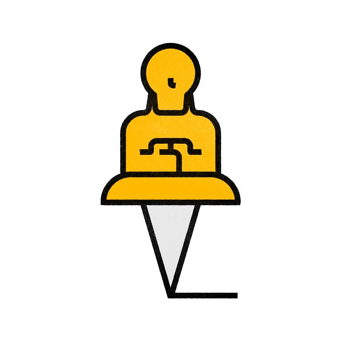 Minimalist editorial illustration by Jardel Vieira, featuring a yellow abstract shape resembling a pushpin.