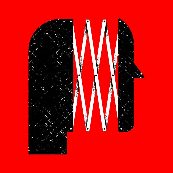 Minimalist editorial illustration by Jardel Vieira, featuring abstract human shapes on a red background.