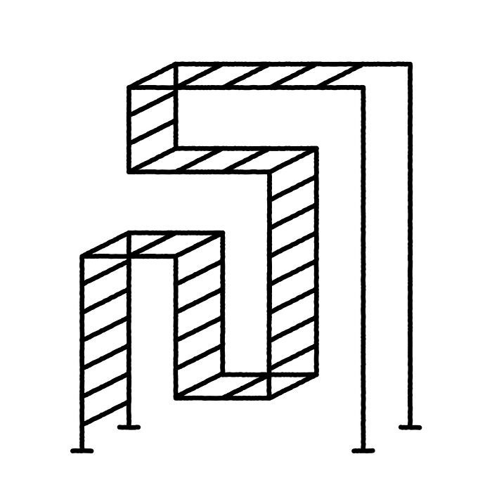 Minimalist editorial illustration by Jardel Vieira, featuring black and white geometric shapes with striped pattern.