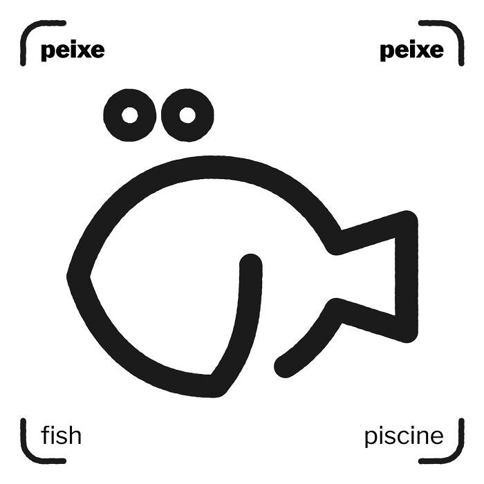 Minimalist editorial illustration of a fish by Jardel Vieira, featuring simple black lines and shapes.