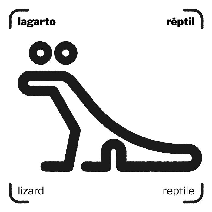 Minimalist editorial illustration of a lizard by Jardel Vieira, labeled "lagarto" and "reptile."