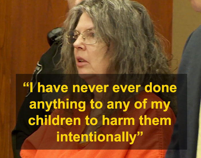 Woman in court, claiming she never harmed her adopted Black children intentionally, wearing an orange jumpsuit. Woman in court, claiming she never harmed her adopted Black children intentionally, wearing an orange jumpsuit.