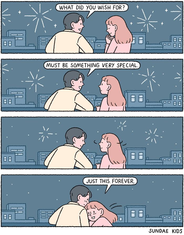 Couple expressing love under starry sky in Sundae Kids comic.