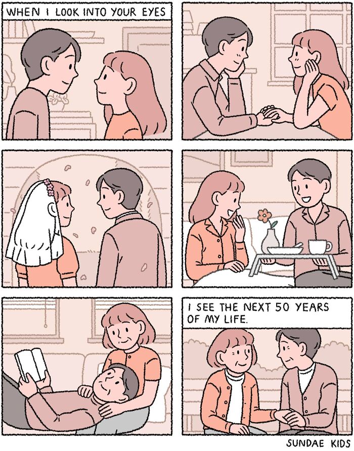 Cute comic by Sundae Kids illustrating love and modern anxiety in relationships through sweet, everyday moments.