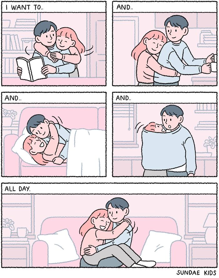Couple enjoying daily life together in a Sundae Kids comic.