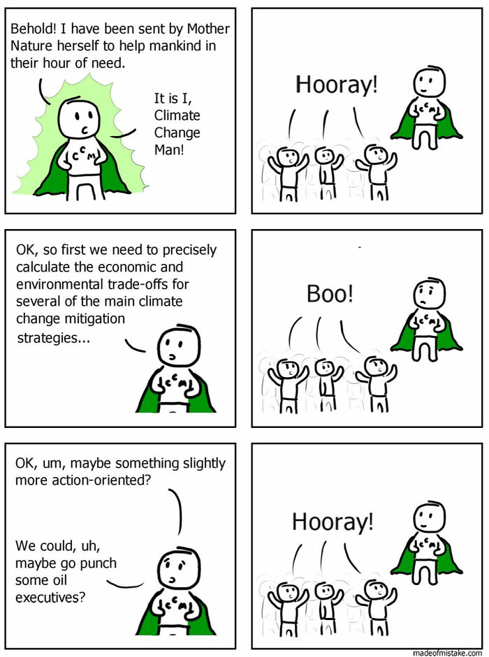 Comic about minimalistic climate superhero and his audience.