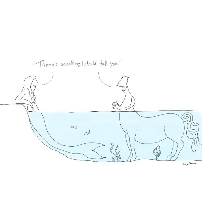 Comic featuring a human and a horse in water, with humorous revelation.