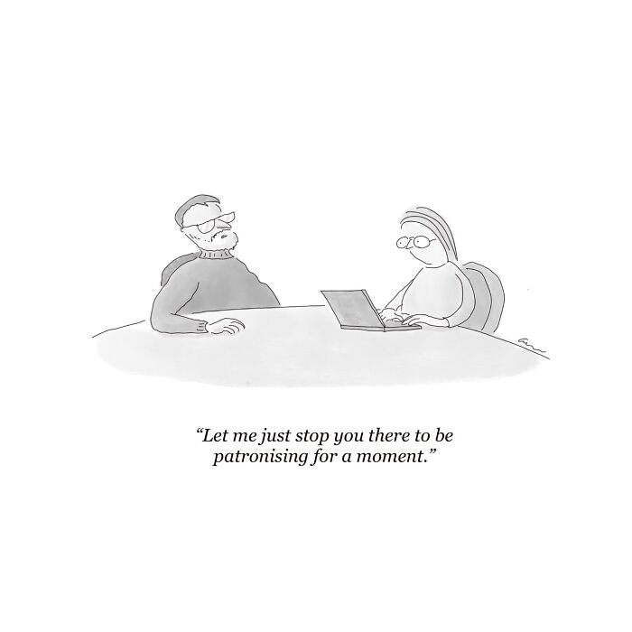 Comic illustrating everyday moment of two people at a table, one using a laptop, with a humorous caption.