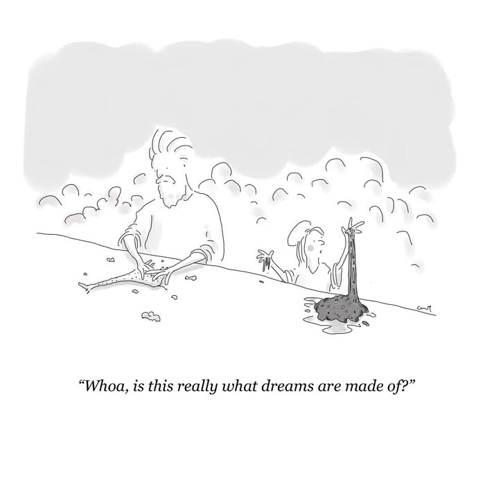 Artist's comic showing two chefs puzzled over dough, with a humorous twist.