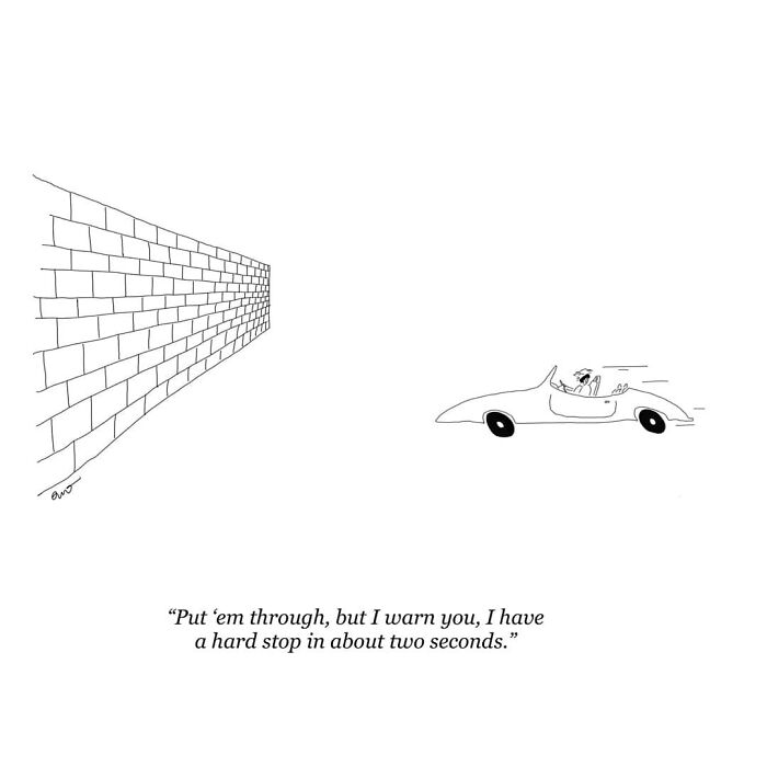 Comic of driver heading towards wall, featuring humor in everyday moments.