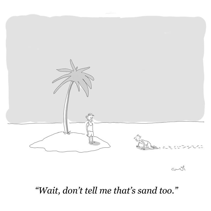 Comic of island scene illustrating everyday moments humor.