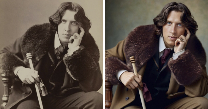 Historical figure brought to life in a unique art project, showcasing a vintage and modern portrayal side by side.