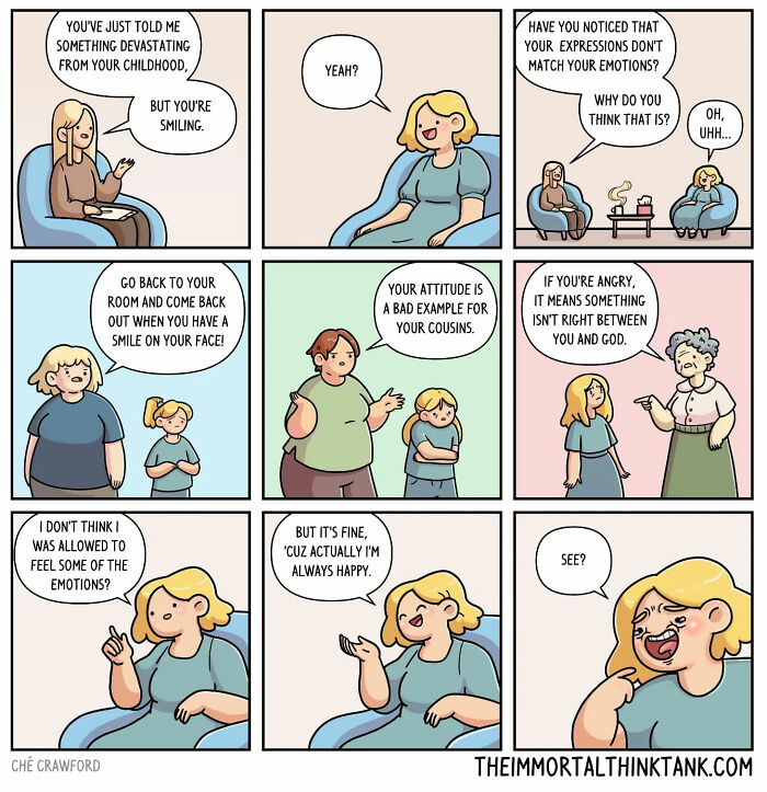 Comic by Ché Crawford humorously contrasts fantasy gaming with everyday life expressions.