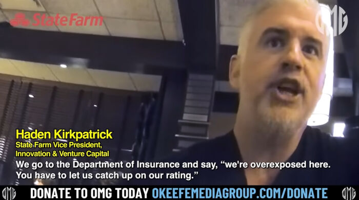 State Farm executive in video discussing insurance ratings related to LA wildfire victims.