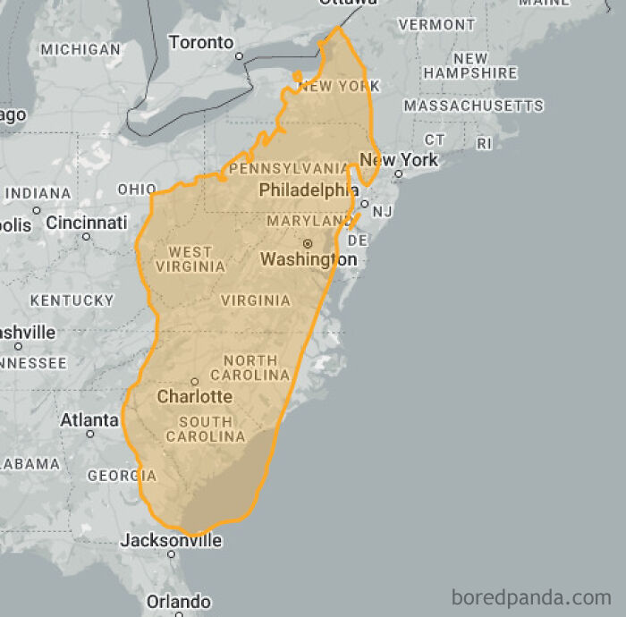 Map showing country size overlay in the USA, highlighting size discrepancies.