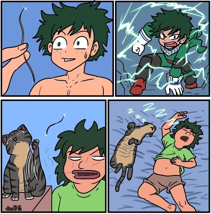 Comic strip by artist Jod_8riew featuring a humorous scene with a character and a cat reacting to a hair.