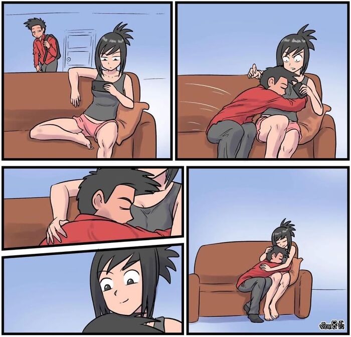 Comic by artist Jod_8riew showing a couple sharing a sweet moment on the couch.