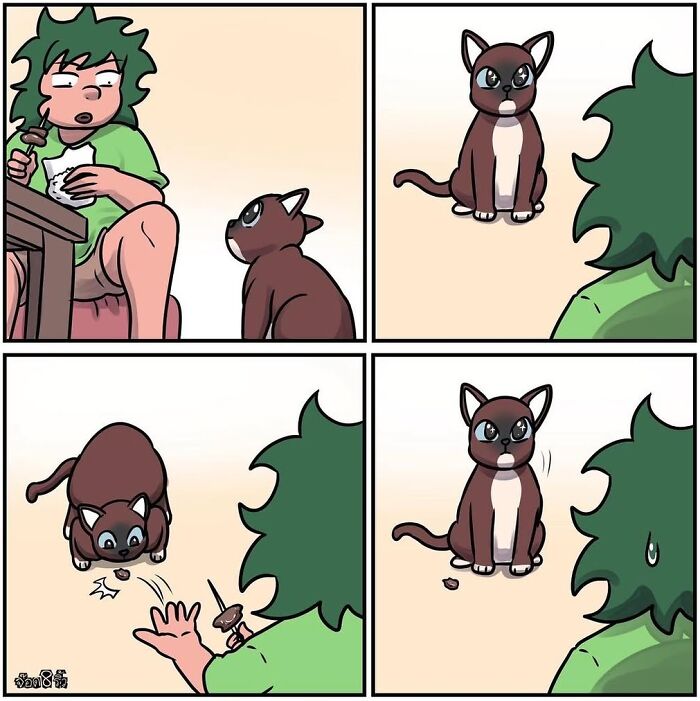 Artist Jod_8riew's comic: A curious cat and surprised owner in a humorous interaction.