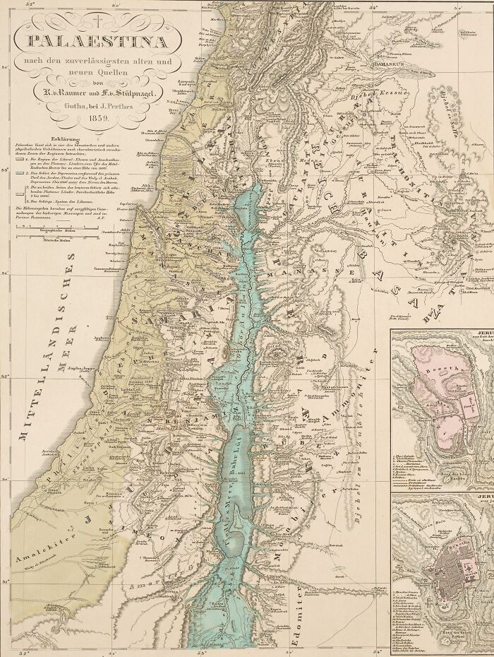 Historical map of Palestine from 1859, offering insights into past geographic and political landscapes.