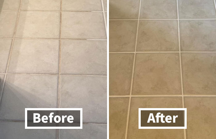 "Tile cleaning demonstration showing before and after results of a life skill."