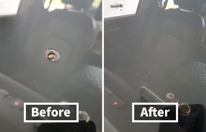 "Car window repair before and after, showcasing an easy-to-learn life skill in automotive maintenance."