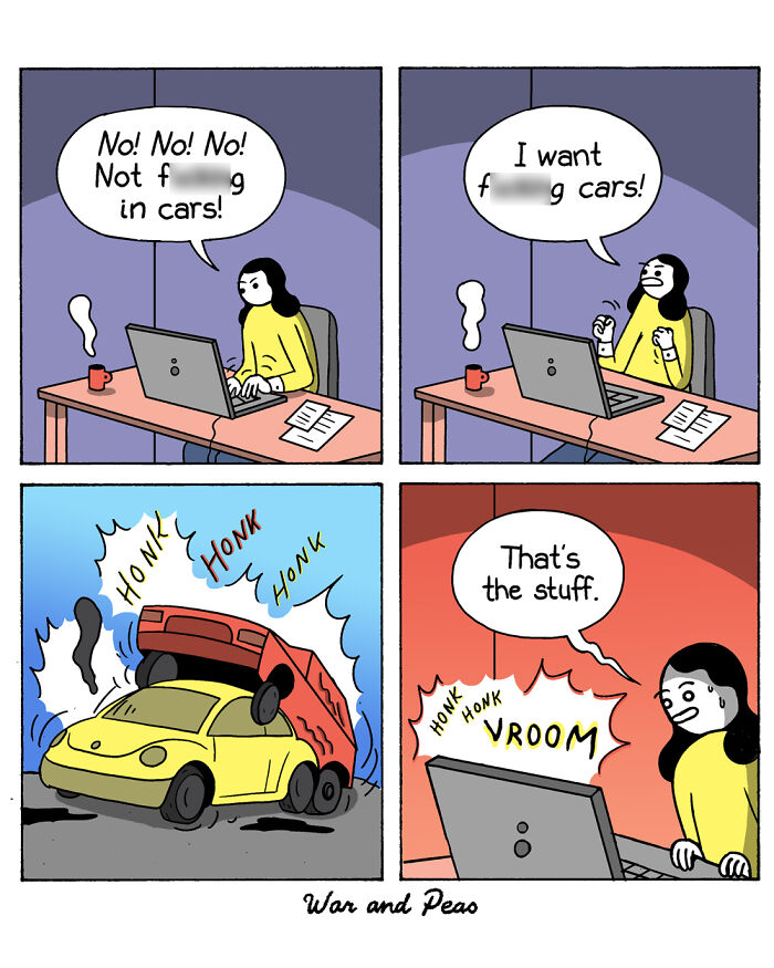 Humorous comic by War and Peas with an unexpected twist about cars and online searches.
