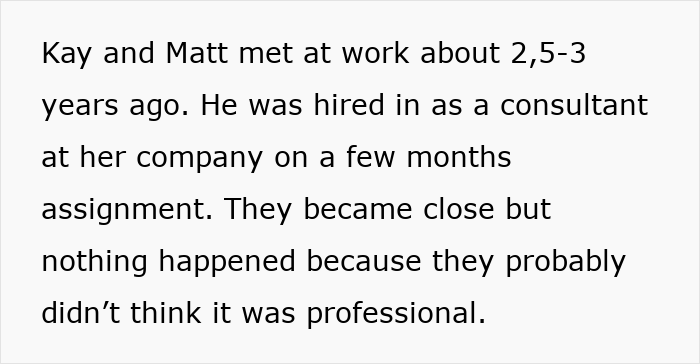 Text excerpt about Kay and Matt meeting as colleagues, hinting at a potential crush at work.