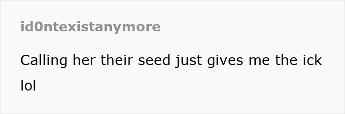 Text response to "Celestial Seed" name, expressing discomfort humorously.