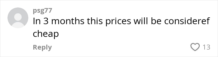 Comment on grocery prices in the US, predicting future increase, with 13 likes.