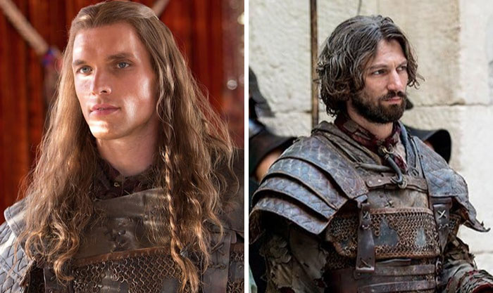 Two actors in medieval outfits, highlighting actors replaced mid-production in a historical drama series.