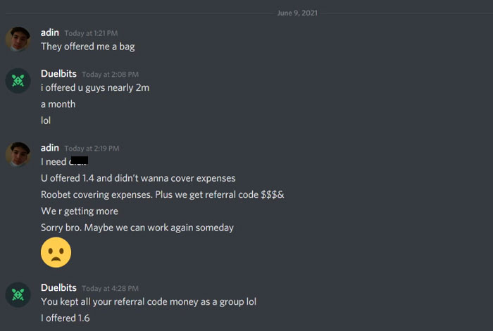 Chat screenshot discussing earnings, featuring Adin Ross' financial dialogue.