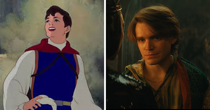 Comparison of two scenes showing changes in the Snow White remake, as it experiences box office challenges.