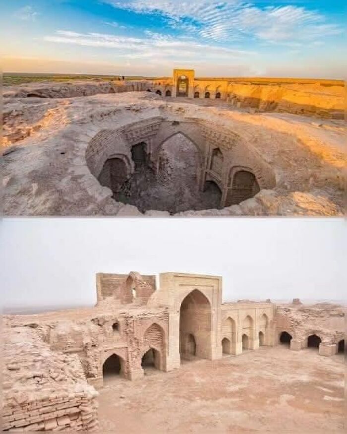 Ancient history ruins under a vibrant sky, showcasing intricate architecture from thousands of years ago.