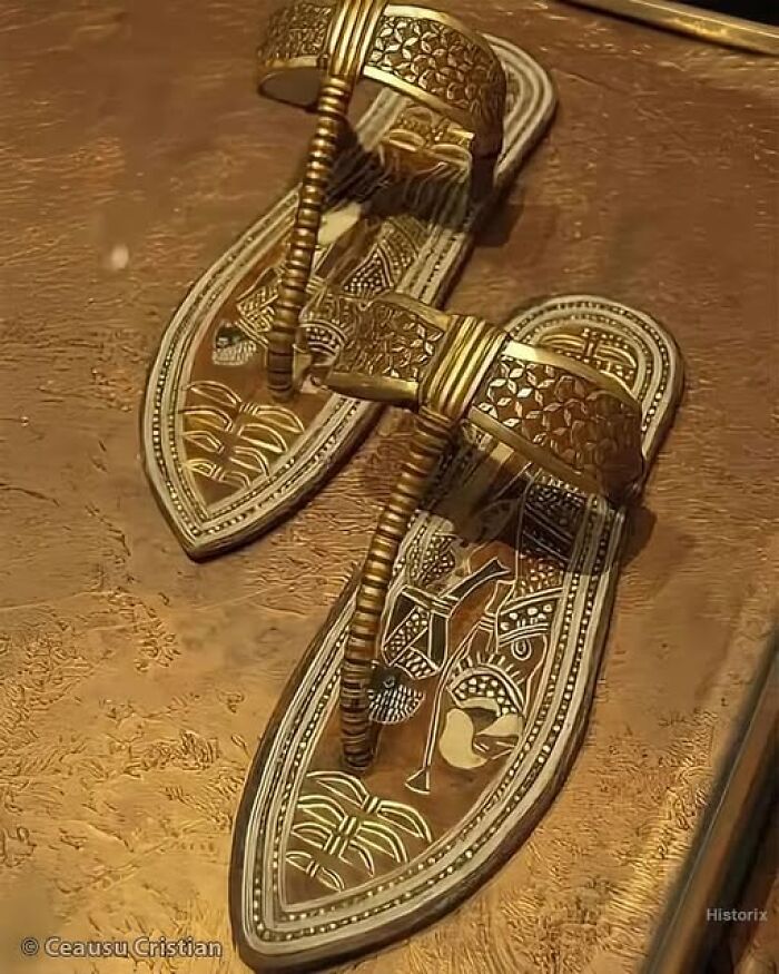 Intricately designed ancient sandals showcasing craftsmanship from early civilizations.