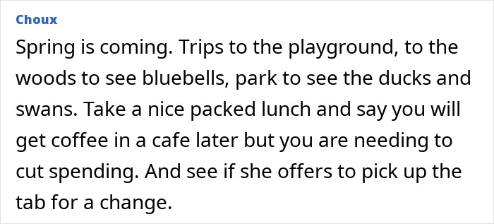 Text suggesting to cut spending on trips and see if the MIL offers to cover the bill. Text suggesting to cut spending on trips and see if the MIL offers to cover the bill.