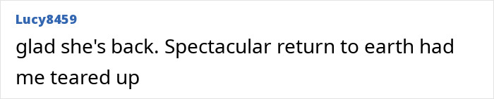 Comment expressing relief and emotion at NASA astronaut's return to Earth.