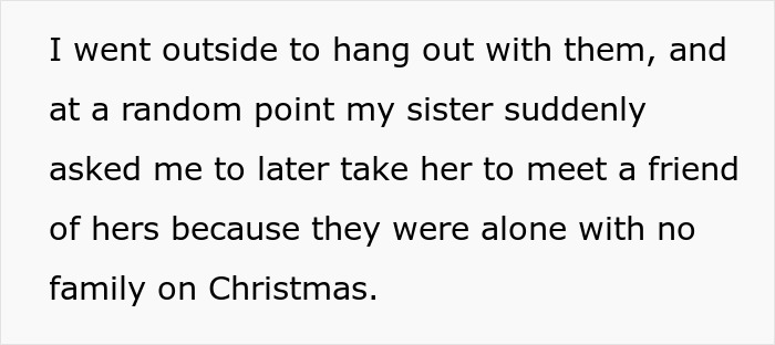 Text discussing an incident involving a woman, car, and sibling.