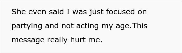 Text message expressing jealousy over child-free woman's vacation, accusing her of immaturity and feeling hurt.