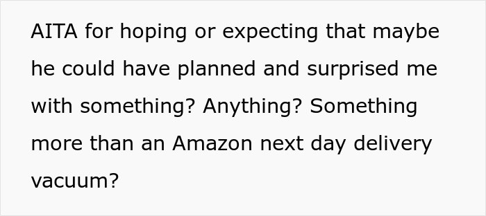 Text questioning if a vacuum was an ideal husband gift for a wife.