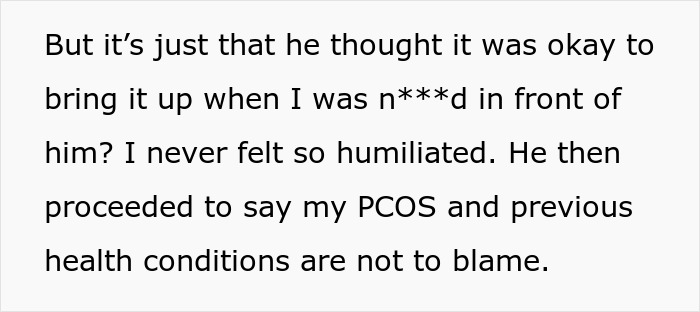 Text about woman experiencing fat-shaming by husband, feeling humiliated and anxious about eating. Text about woman experiencing fat-shaming by husband, feeling humiliated and anxious about eating.