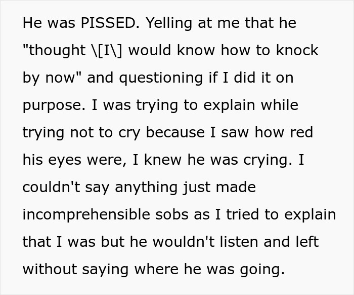 Text recounting a breakup, with emotions and misunderstandings, involving burn scars and assumptions.