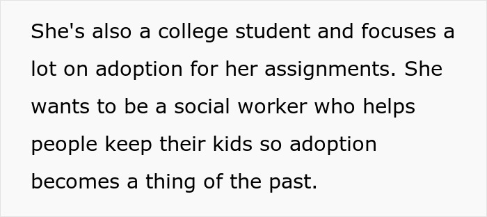 College student focusing on adoption for assignments, aspiring to be a social worker aiming to reduce need for adoption.