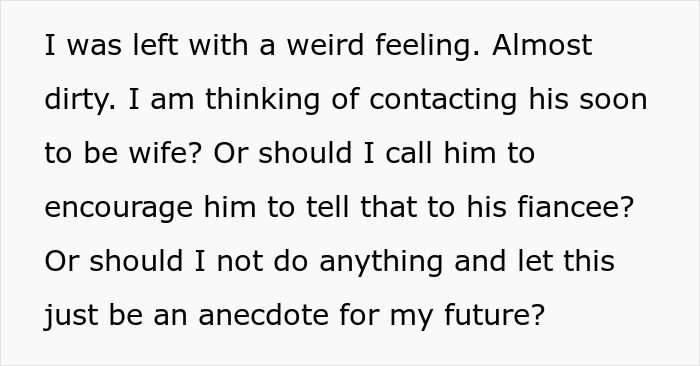 Text reflecting on whether to contact a drunk ex's fianc&eacute;e the night before his wedding.