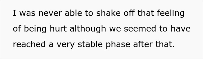Text message about feeling hurt despite relationship stability.