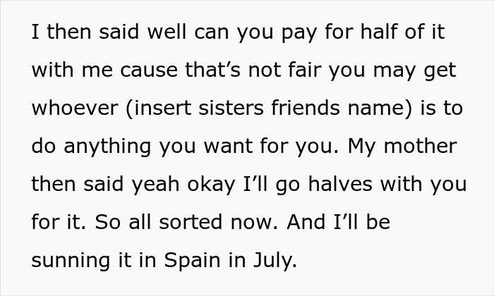 Text discussion about a family holiday arrangement and cost-sharing agreement.