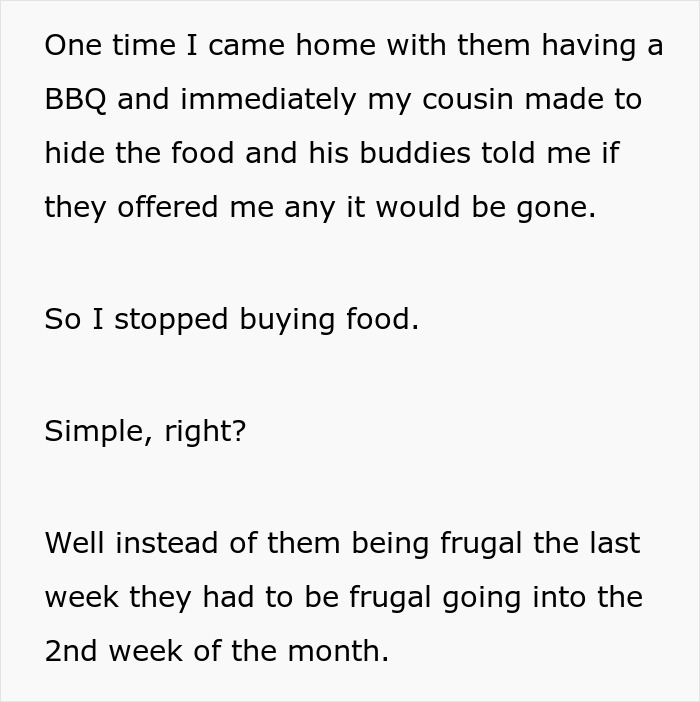 Text message about roommates hiding food and frugality. Text message about roommates hiding food and frugality.