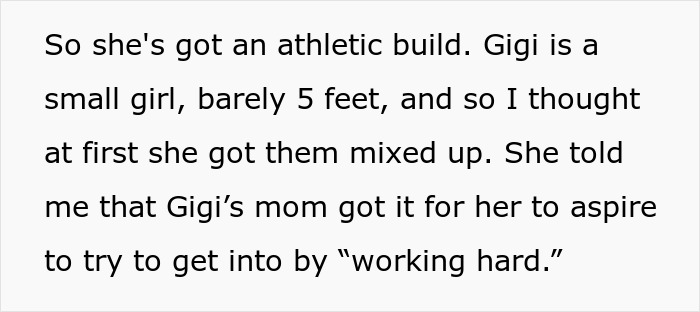 Text about body image and attention from boys, mentioning Gigi and her mom's influence.