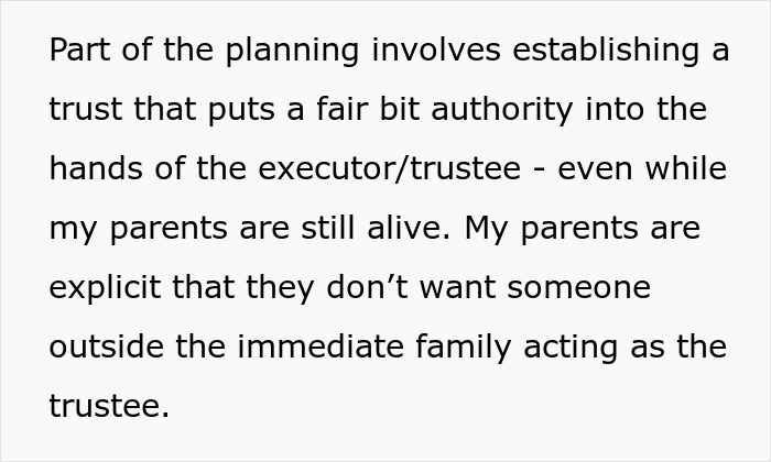 Text related to family trust planning and executor authority concerns.
