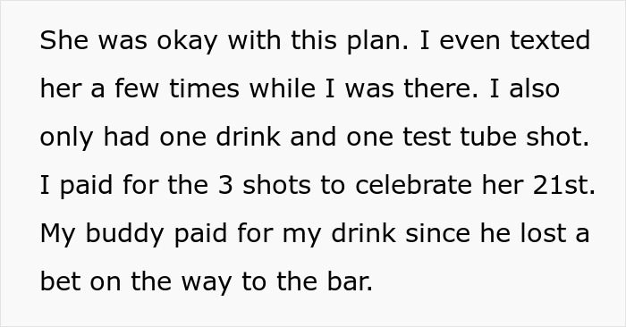 Text discussing a celebration plan involving drinks and texting, related to a couch disagreement.